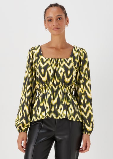 Green Aztec Print Long Sleeve Top