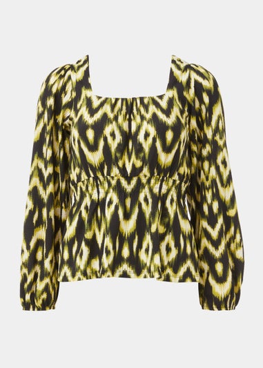 Green Aztec Print Long Sleeve Top