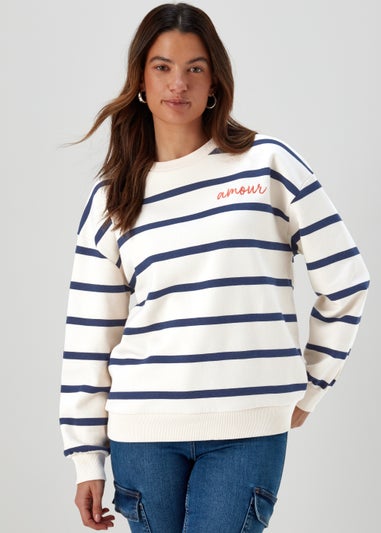 Cream Stripe Amour Print Sweatshirt