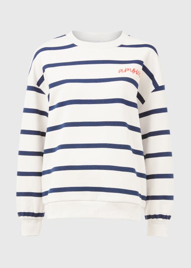 Cream Stripe Amour Print Sweatshirt