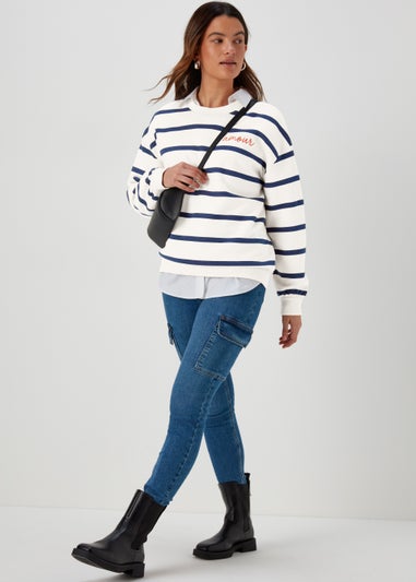 Cream Stripe Amour Print Sweatshirt