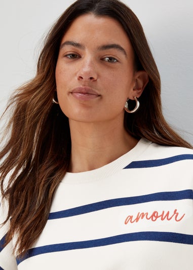Cream Stripe Amour Print Sweatshirt