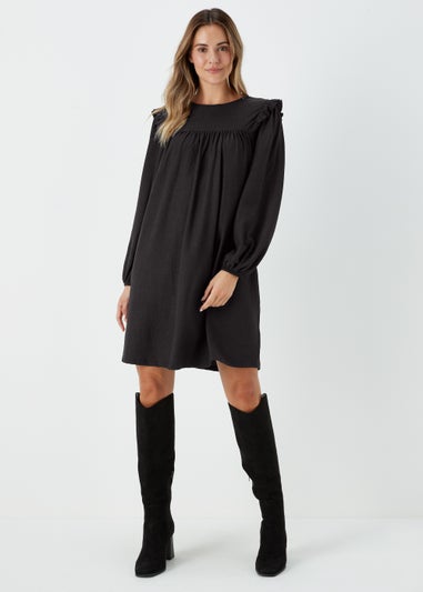 Black Crinkle Mini Dress