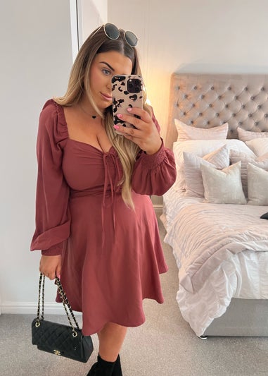 In the Style Danielle Rust Balloon Sleeve Mini Dress