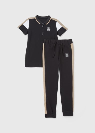 Boys Tan Colour Block Polo Shirt & Joggers Set (4-13yrs)