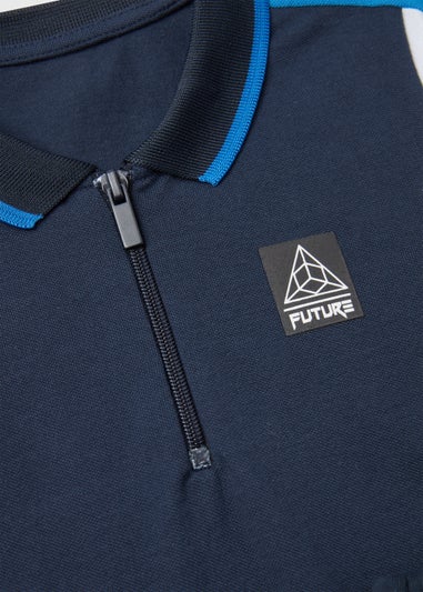 Boys Navy Colour Block Polo Shirt & Joggers Set (4-13yrs)