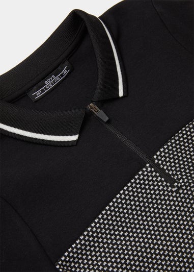 Boys Black & White Zip Polo Shirt (4-13yrs)