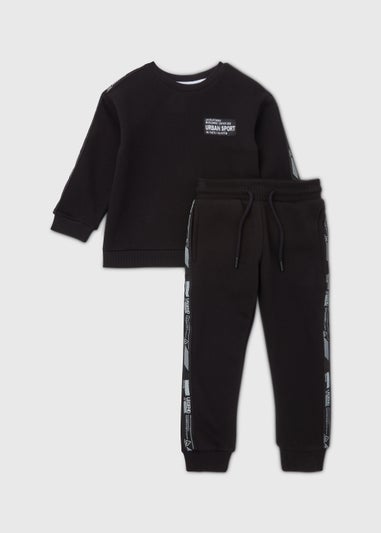 Boys Black & White Tape Sweatshirt & Joggers Set (4-12yrs)