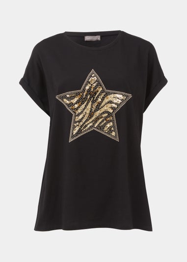 Papaya Curve Black Star Print T-Shirt