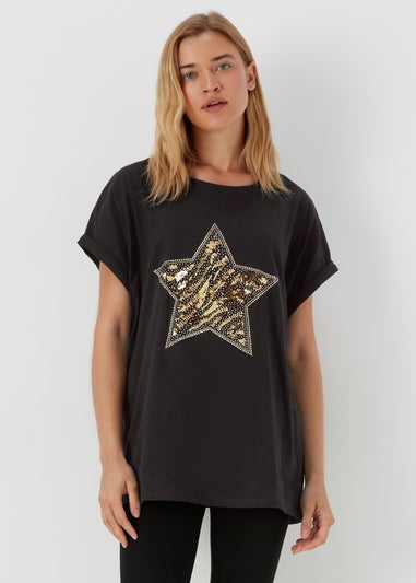 Papaya Curve Black Star Print T-Shirt