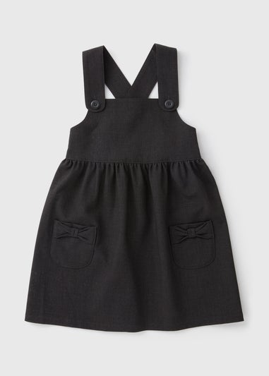 Girls 2 Pack Grey Pinafore Bow Pocket School Dress (3-9yrs)