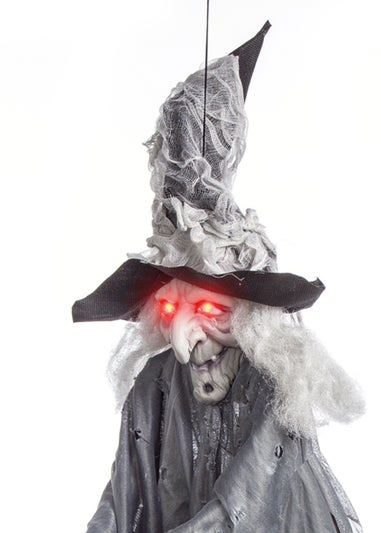 Premier Decorations Battery Operated Hanging Witch on Broom with Light and Sound (100cm)