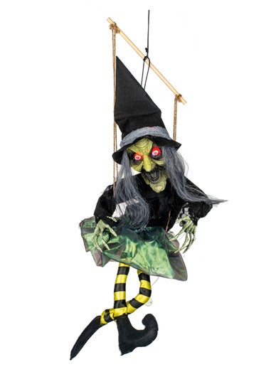 Premier Decorations 70cm Battery Operated Witch on Swing with Kicking Legs