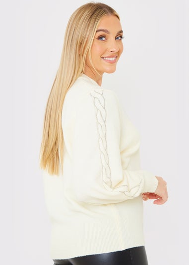 In The Style Stacey Soloman White Diamante Trim Jumper