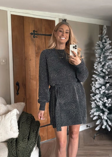 In the Style Stacey Solomon Black Chenille Belted Jumper Dress