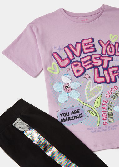 Girls Lilac Best Life T-Shirt & Leggings Set (4-12yrs)