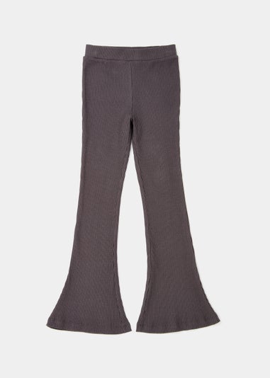 Girls Charcoal Ribbed Flared Leggings (4-15yrs)
