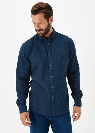 Navy Gingham Print Long Sleeve Shirt