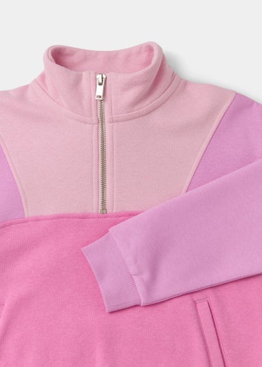Girls Pink Colour Block Half Zip Sweatshirt (4-15yrs)