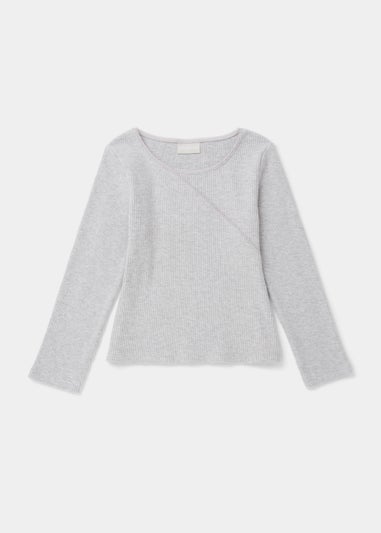 Girls Grey Ribbed Long Sleeve T-Shirt (4-13yrs)