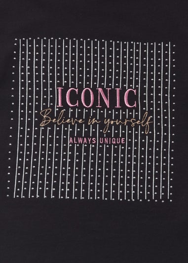 Girls Black Iconic Embroidered T-Shirt (4-13yrs)