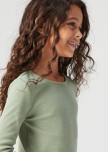 Girls Khaki Ribbed Long Sleeve Top (4-15yrs)