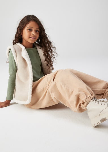 Girls Khaki Ribbed Long Sleeve Top (4-15yrs)