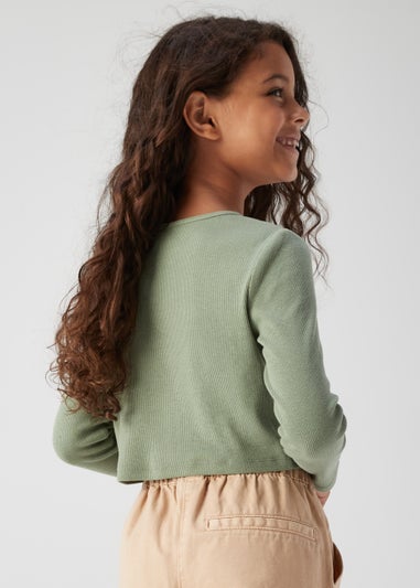 Girls Khaki Ribbed Long Sleeve Top (4-15yrs)