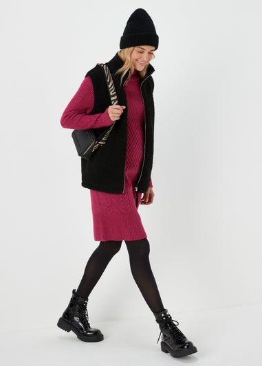 Berry Cable Knit Jumper Dress