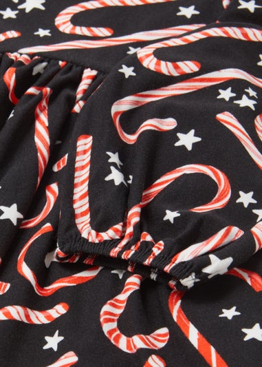 Girls Black Candy Cane Print Dress (9mths-6yrs)