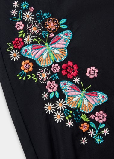 Girls Black Butterfly Embroidered Cargo Trousers (4-12yrs)