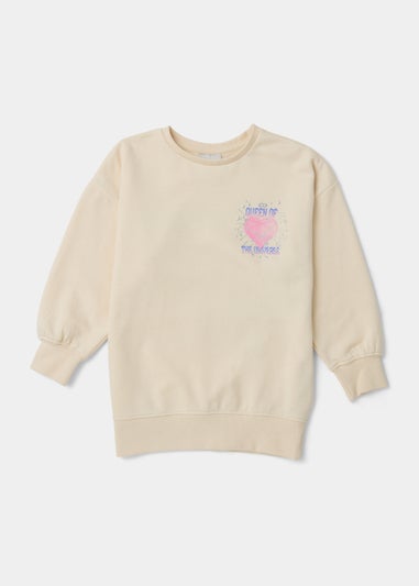 Girls Cream Space Heart Sweatshirt (4-13yrs)