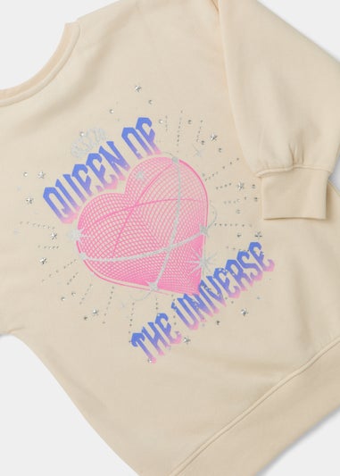 Girls Cream Space Heart Sweatshirt (4-13yrs)