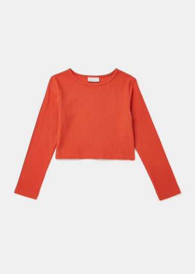 Girls Orange Ribbed Long Sleeve Top (4-13yrs) - Matalan