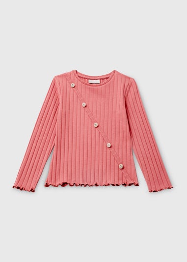 Girls Pink Gem Ribbed Long Sleeve Top (4-12yrs)