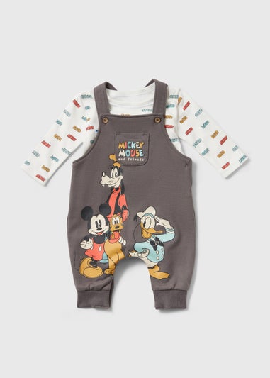 Baby Charcoal Disney Mickey Mouse Dungarees Set (Newborn-12mths)