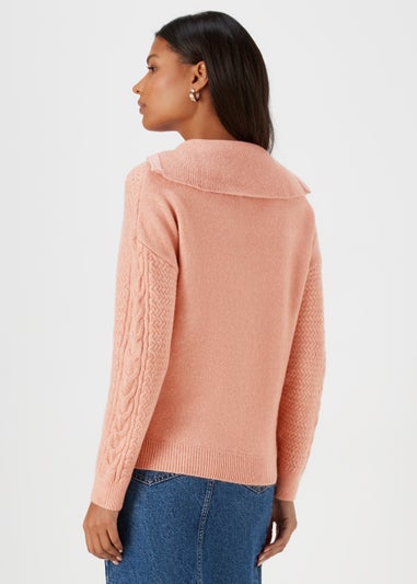 Pink Zip Neck Cable Knit Jumper