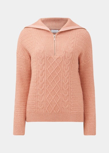 Pink Zip Neck Cable Knit Jumper