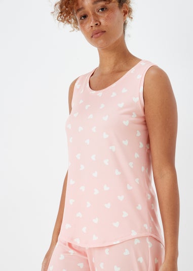 Pink Heart Print Capri Pyjama Set