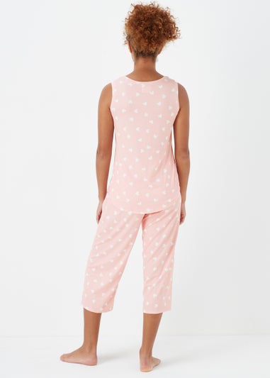Pink Heart Print Capri Pyjama Set