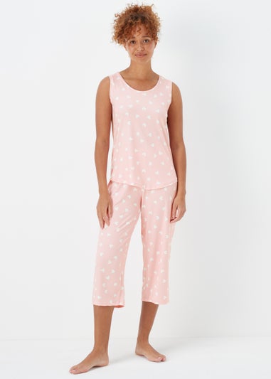 Pink Heart Print Capri Pyjama Set