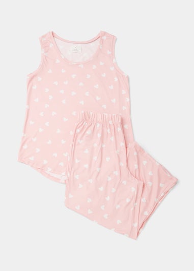 Pink Heart Print Capri Pyjama Set