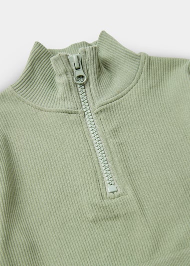 Girls Khaki Seamless Half Zip Top (7-15yrs)