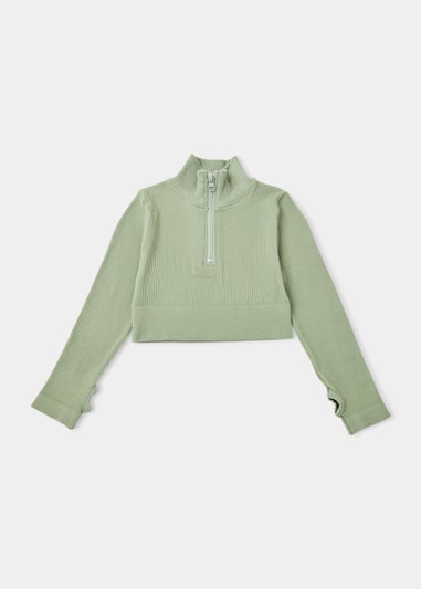 Girls Khaki Seamless Half Zip Top (7-15yrs)