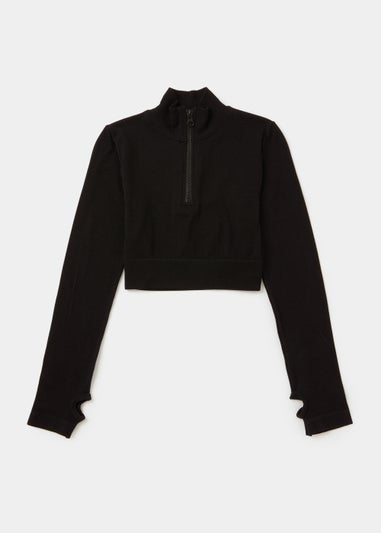 Girls Black Seamless Zip Up Top (7-15yrs)