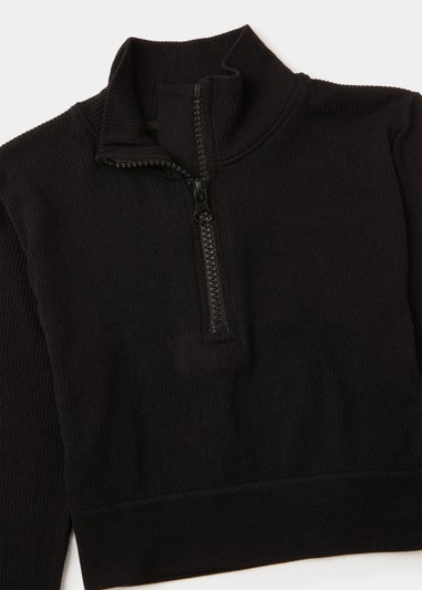 Girls Black Seamless Zip Up Top (7-15yrs)