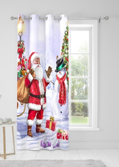 Fusion Christmas Santa & Snowy Eyelet Single Panel Door Curtain