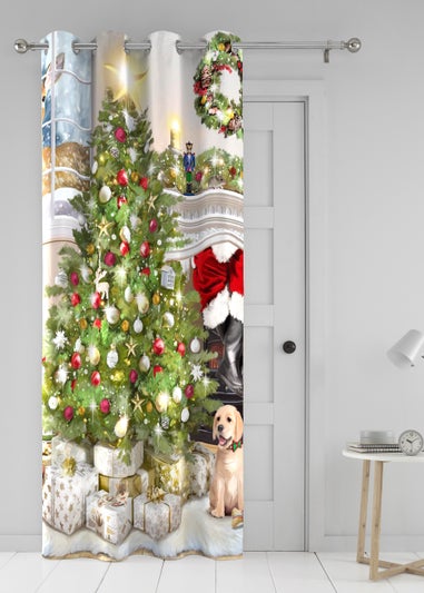 Fusion Christmas Tree Eyelet Single Panel Door Curtain