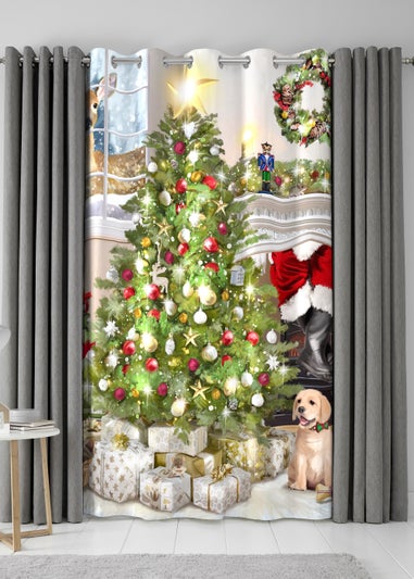 Fusion Christmas Tree Eyelet Single Panel Door Curtain