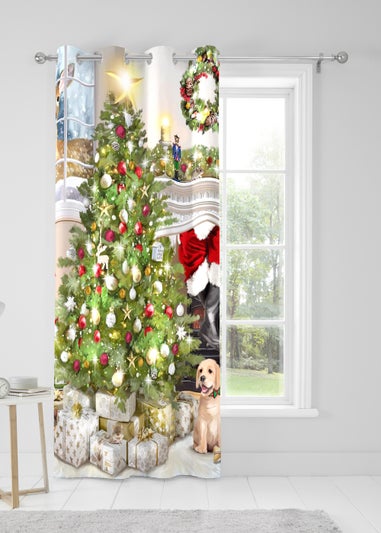 Fusion Christmas Tree Eyelet Single Panel Door Curtain